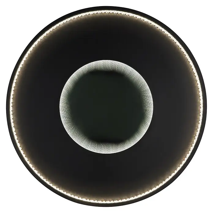 Globo LED-Deckenleuchte rund Shirley - 40 W, Ø x H: 50,5 x 6,5 cm - Rundes dunkles Leuchtmittel mit beleuchtetem LED-Band und hellem, texturiertem Innendiffusor.