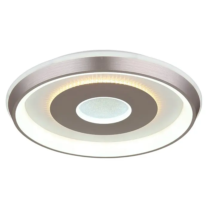 Globo LED-Deckenleuchte rund Williamson - Ø x H: 49 x 7 cm, Silber - Moderne runde LED-Deckenleuchte mit gebürstetem Silber-Finish und mehreren beleuchteten Ringen.