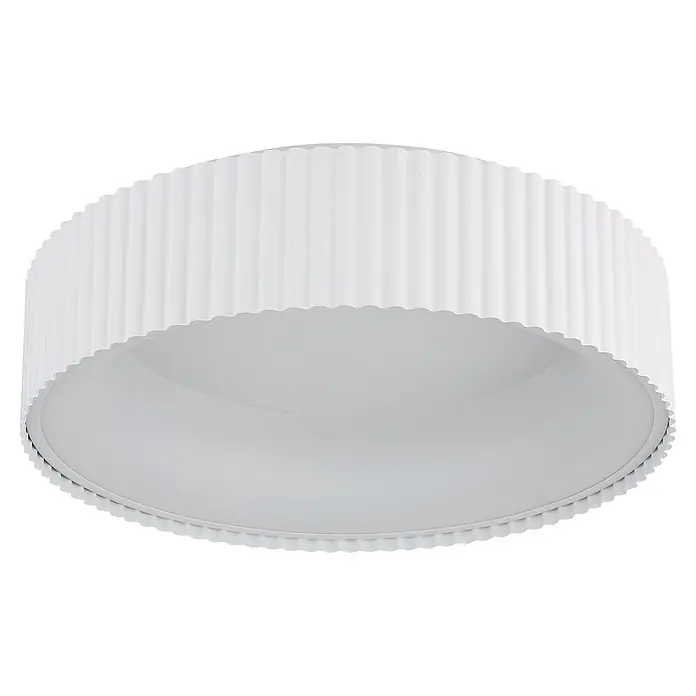 Globo LED-Deckenleuchte rund Kemp - 45 W, Ø x H: 460 x 130 mm, Warmweiß - Weiße runde Deckenleuchte mit geriffelter Seitenwand.