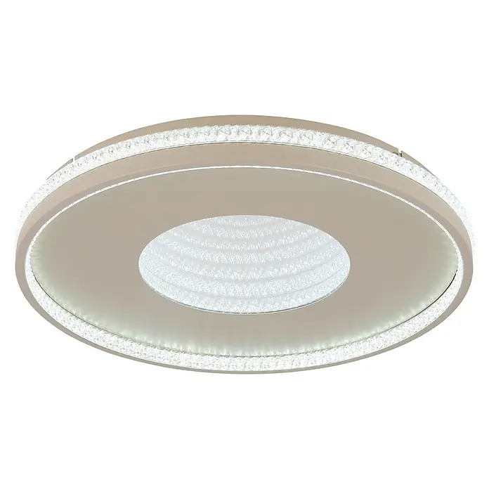 Globo LED-Deckenleuchte rund Shirley - 40 W, Ø x H: 50,5 x 6,5 cm - Runde Deckenleuchte mit beigem Rahmen und beleuchteten Innen- und Außenringen mit funkelnden Kristalldetails.
