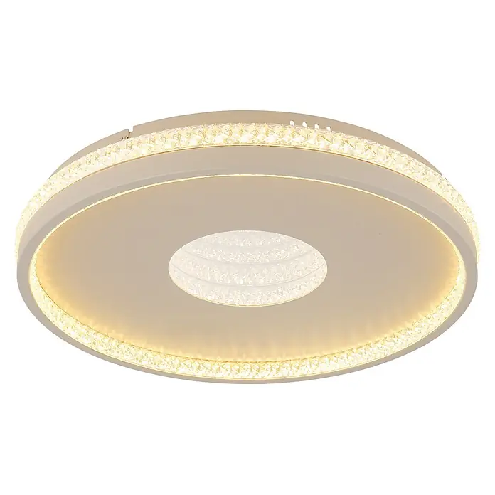 Globo LED-Deckenleuchte rund Shirley - 30 W, Ø x H: 41 x 6,5 cm - Runde beige LED-Deckenleuchte mit funkelnden Kristallelementen.
