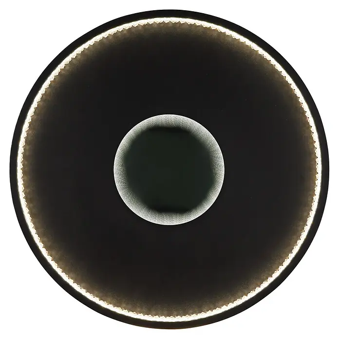 Globo LED-Deckenleuchte rund Shirley - 30 W, Ø x H: 41 x 6,5 cm - Runde schwarze Leuchte mit leuchtendem LED-Ring und hellgrauem strukturiertem Zentrum.