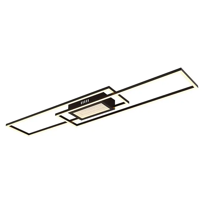 Globo LED-Deckenleuchte Saunders - 42 W, L x B x H: 960 x 196 x 50 mm - Moderne schwarze LED-Deckenleuchte mit geometrischen Rechteckrahmen und integrierter Beleuchtung.