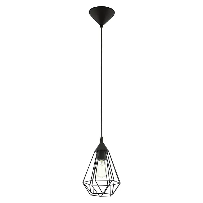 Eglo Tarbes Lámpara colgante redonda - Negro, Altura: 110 cm, Diámetro: 175 mm - Lámpara colgante negra con pantalla geométrica y bombilla Edison para una iluminación elegante.