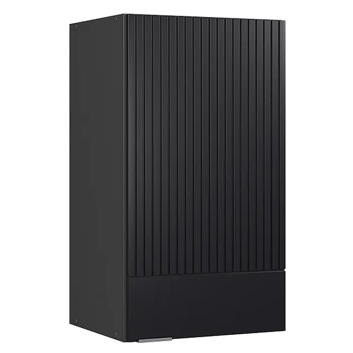 Vicco Schrankküche Fame-Line Schwarz gestreift - Schwarz gestreift, Hängeschrank 40 cm - Dunkelgraues Aufbewahrungsmöbel mit gerippter Frontplatte und glattem Sockel.