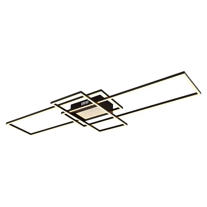 Globo LED-Deckenleuchte Saunders - 60 W, L x B x H: 1.108 x 420 x 68 mm - Schwarze geometrische LED-Deckenleuchte mit sich kreuzenden Rahmen und einem zentralen Leuchtpanel.