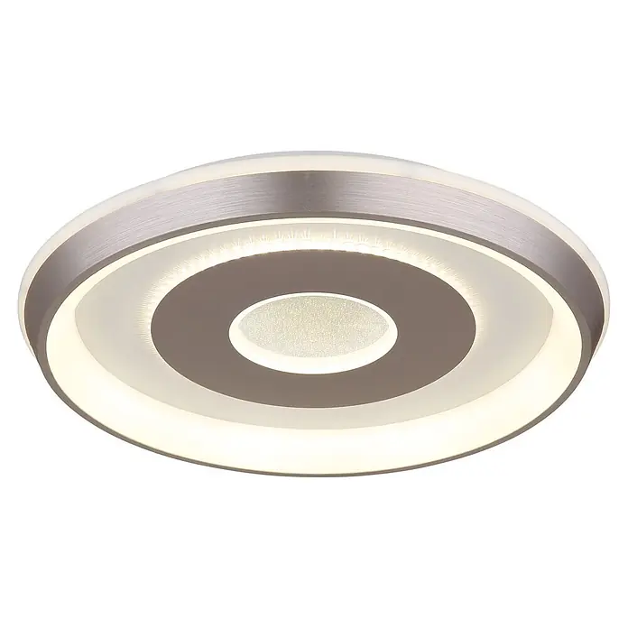 Globo LED-Deckenleuchte rund Williamson - Ø x H: 49 x 7 cm, Silber - Moderne, runde LED-Deckenleuchte mit gebürstetem Metallaußenring, weißem Diffusor-Innenring und gefrostetem Mittellicht.