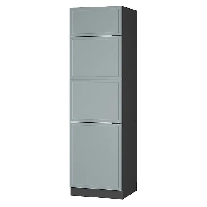 Vicco Schrankküche Fame-Line Hellblau-grau - Hellblau-grau, Kühlumbauschrank 60 cm - Hoher hellgrauer Schrank mit vier Kassettentüren und dunkelgrauen Akzenten.