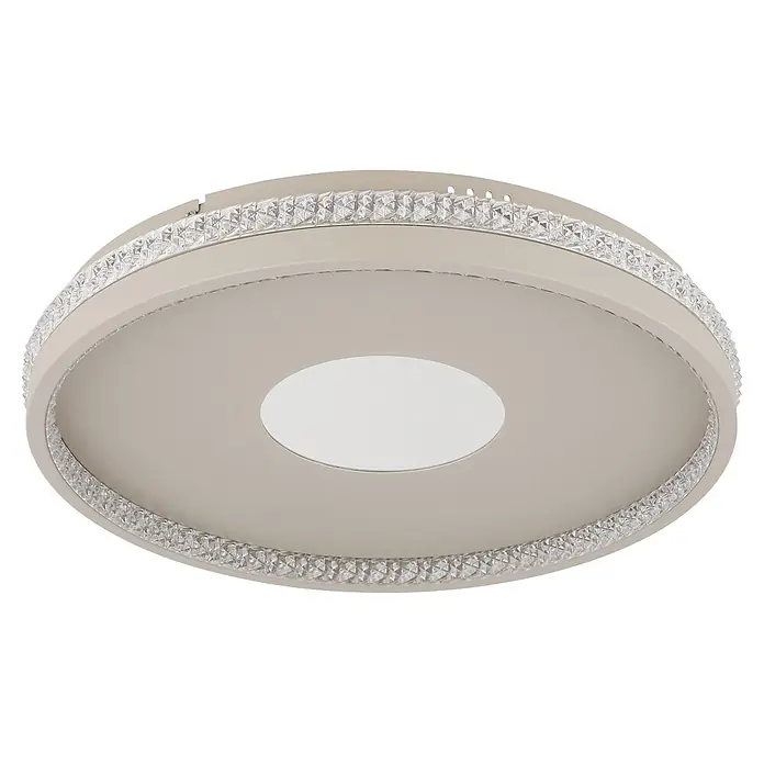 Globo LED-Deckenleuchte rund Shirley - 30 W, Ø x H: 41 x 6,5 cm - Runde beige LED-Deckenleuchte mit zentralem weißen Diffusor und dekorativem Kristallband.