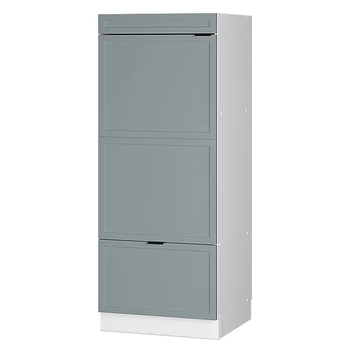 Vicco Schrankküche Fame-Line Hellblau-grau - Hellblau-grau, Mikrowellenschrank 60 cm (voll) - Hoher grauer Schrank mit drei grauen Türen/Schubladen, weißen Seitenwänden und Sockel.