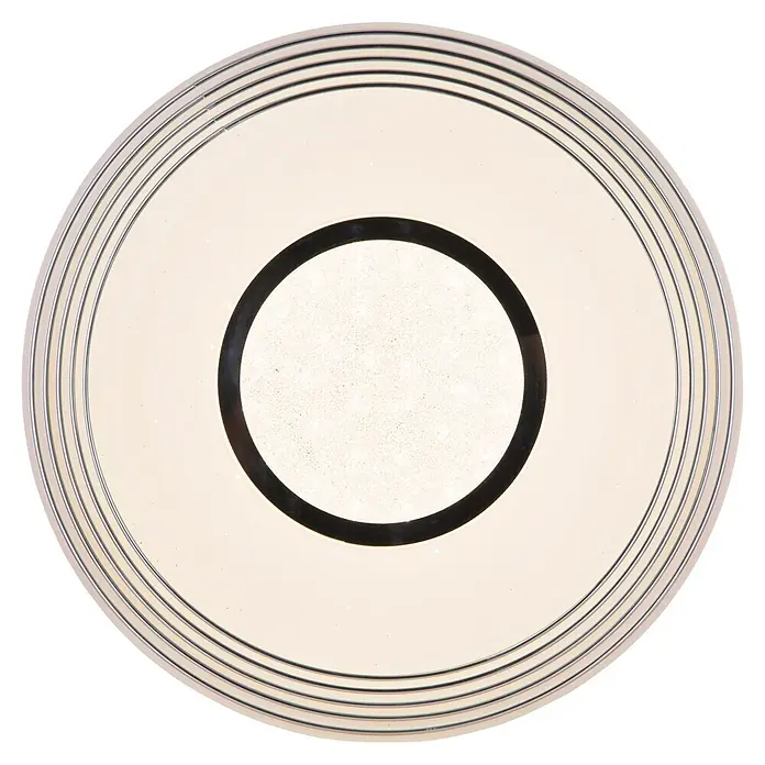 Globo LED-Deckenleuchte rund Pillo - 40 W, Ø x H: 50 x 8,5 cm, Weiß - Runde LED-Deckenleuchte, beige, mit schwarzen konzentrischen Ringen und funkelndem zentralen Diffusor.