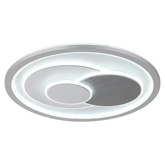 Globo LED-Deckenleuchte rund Ruiz - 36 W, Ø x H: 48 x 5,7 cm - Moderne runde LED-Deckenleuchte mit weißen Leuchtringen und gebürsteten Silberakzenten.