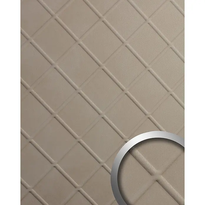Wallface Wandpaneel 19766-NA Antigrav CORD Stony Ground Wandpaneel Leder Optik beige 2,6 m2 - 2.600 x 1.000 mm - Hellbraune gesteppte Leder- oder Kunstledertextur mit Rautenmuster.