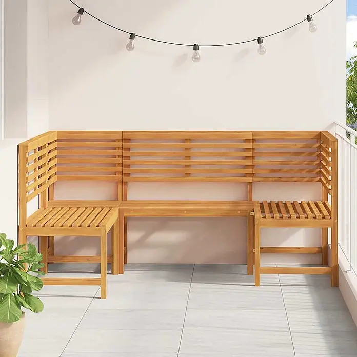 Furnicato Gartenbank - Massivholz Akazie, ohne Kissen - Hölzerne Eckbank für Balkon mit Lattenrost und integrierten Beistelltischen.