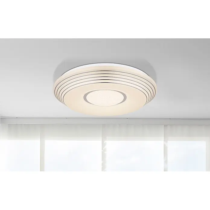 Globo LED-Deckenleuchte rund Pillo - 40 W, Ø x H: 50 x 8,5 cm, Weiß - Runde Deckenleuchte in Warmweiß mit Schicht-/Rippendesign und strukturierter Mittelplatte.