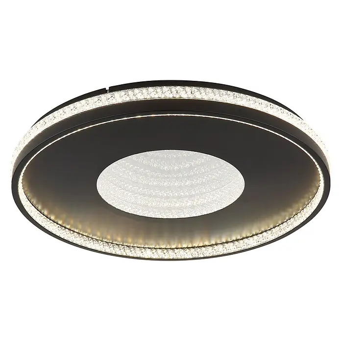 Globo LED-Deckenleuchte rund Shirley - 40 W, Ø x H: 50,5 x 6,5 cm - Dunkle Deckenleuchte mit beleuchteten Kristallringen.