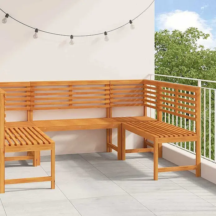 Furnicato Gartenbank - Massivholz Akazie, ohne Kissen - L-förmige Eckbank aus Holz mit Lamellendesign, ideal für Sitzgelegenheiten im Freien auf einem Balkon.
