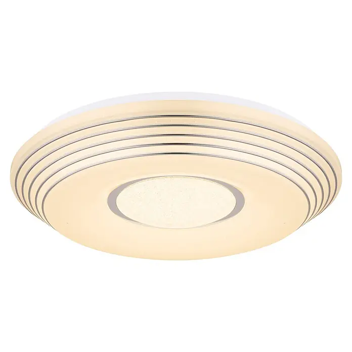 Globo Plafón LED redondo Pillo - 40 W, Ø x Al: 50 x 8,5 cm, Blanco - Lámpara de techo LED redonda con iluminación blanca cálida y detalles brillantes.