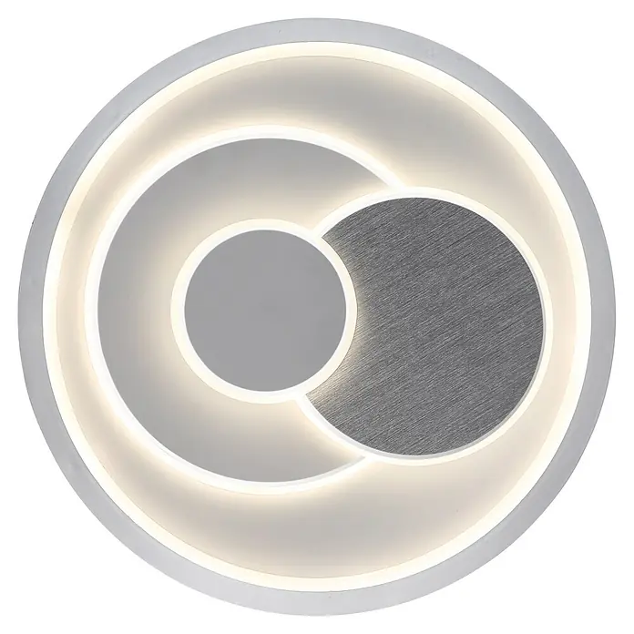 Globo LED-Deckenleuchte rund Ruiz - 36 W, Ø x H: 48 x 5,7 cm - Moderne weiße LED-Deckenleuchte mit überlappenden Kreisen, warmweißem Licht und dunkelgrauem Akzent.