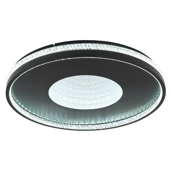 Globo LED-Deckenleuchte rund Shirley - 40 W, Ø x H: 50,5 x 6,5 cm - Moderne dunkelgraue LED-Deckenleuchte mit funkelnden Kristall-Effekt-Elementen und einem dünnen Leuchtring.