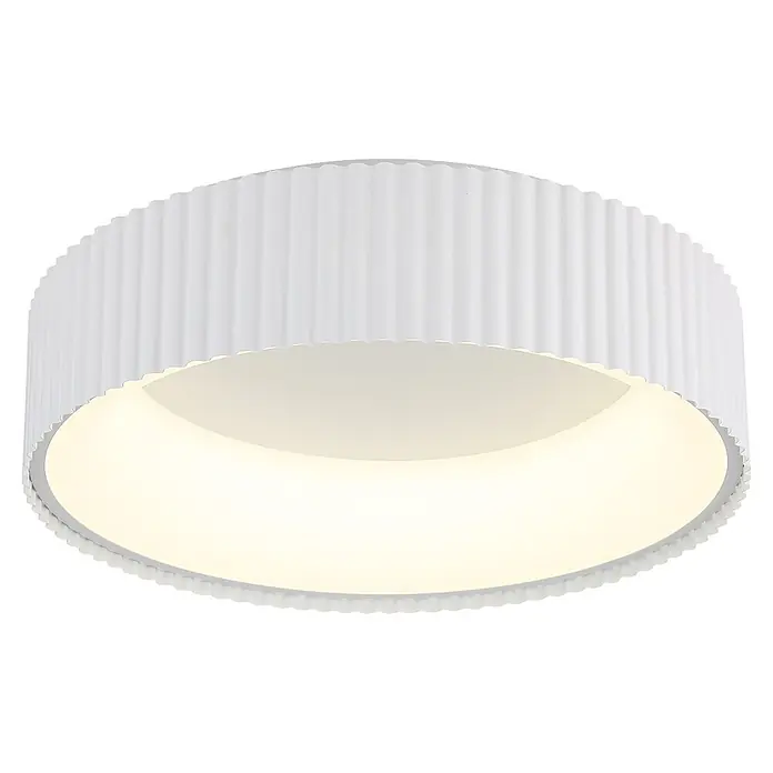 Globo LED-Deckenleuchte rund Kemp - 45 W, Ø x H: 460 x 130 mm, Warmweiß - Weiße runde gewellte Deckenleuchte, beleuchtet.