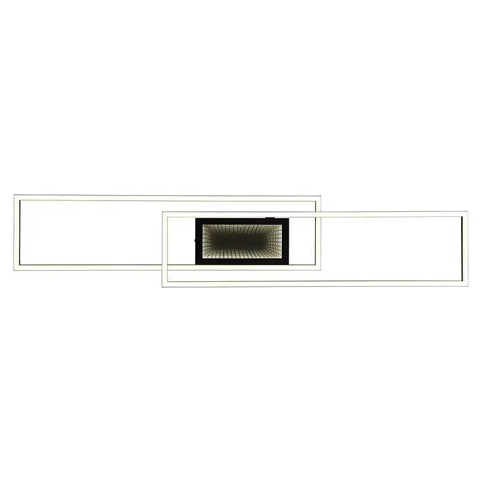 Globo LED-Deckenleuchte Saunders - 42 W, L x B x H: 960 x 196 x 50 mm - Moderne LED-Leuchte mit zwei überlappenden Rechteckrahmen und zentralem quadratischem Unendlichkeitsspiegel-Effekt.