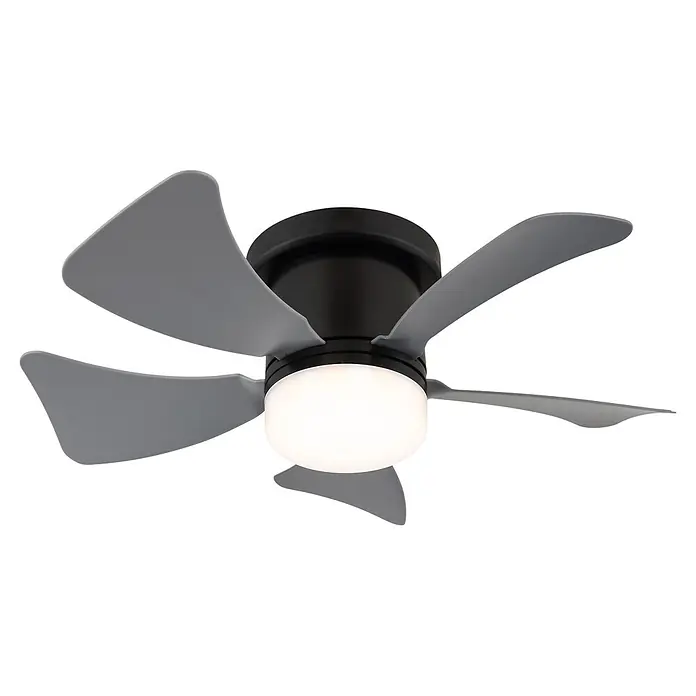 Globo Ventilador de techo Hines - 40,6 mm - Ventilador de techo negro moderno con aspas grises y luz LED blanca integrada.