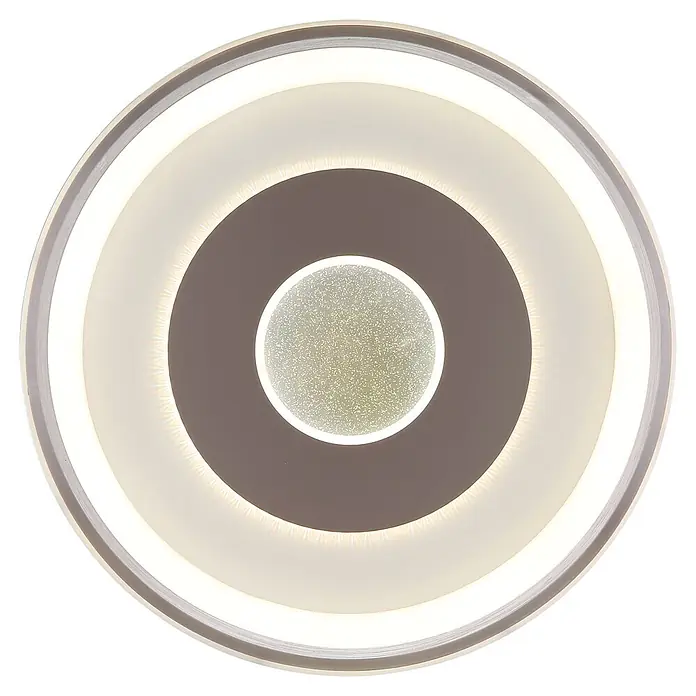 Globo LED-Deckenleuchte rund Williamson - Ø x H: 49 x 7 cm, Silber - Moderne kreisförmige LED-Deckenleuchte mit konzentrischen Ringen in Weiß, Grau und Dunkelgrau, mit funkelndem Mittelteil.