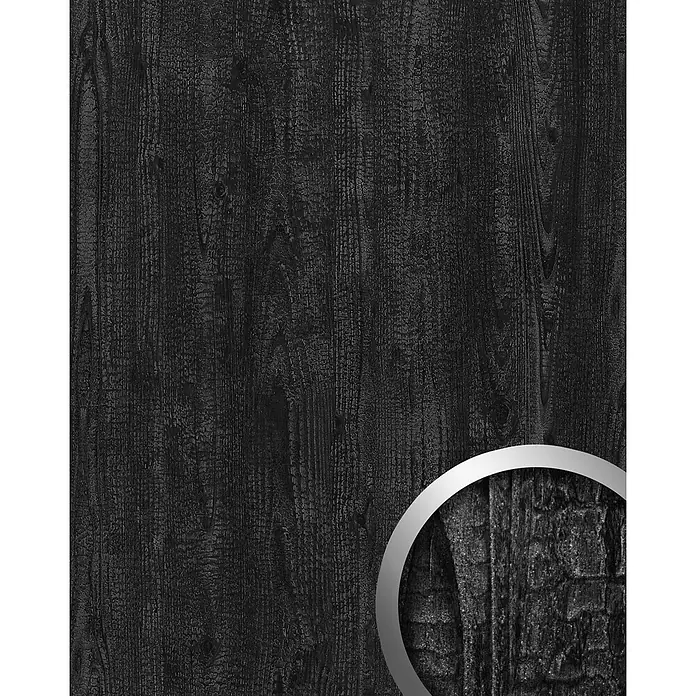 Wallface Wandpaneel 25154 CARBONIZED WOOD Wandpaneel Holz-Optik matt anthrazit-grau 2,6 m2 - grau, 2.600 x 1.000 mm - Schwarze verkohlte Holztextur.