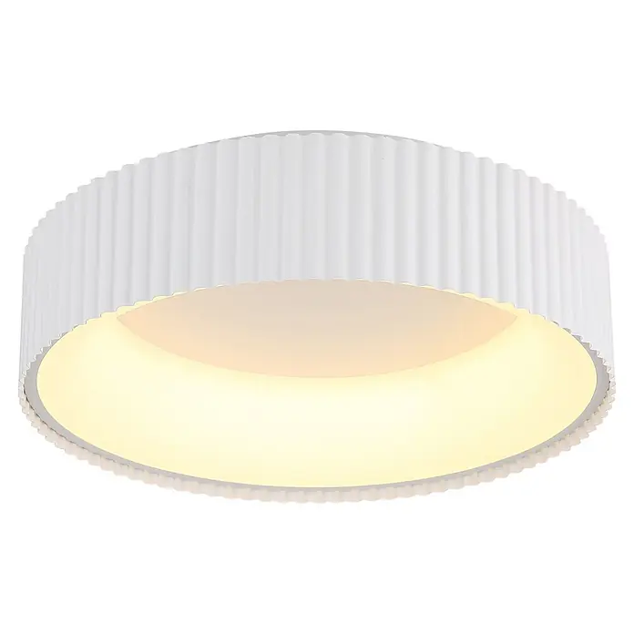 Globo LED-Deckenleuchte rund Kemp - 45 W, Ø x H: 460 x 130 mm, Warmweiß - Weiße runde Deckenleuchte mit gefalteter Seite und warmweiß beleuchtetem Diffusor.