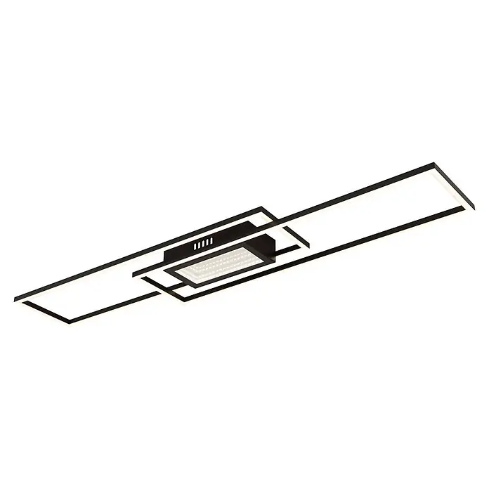 Globo LED-Deckenleuchte Saunders - 42 W, L x B x H: 960 x 196 x 50 mm - Moderne schwarze LED-Deckenleuchte mit geometrischen Rechteckrahmen und beleuchtetem Mittelpanel.
