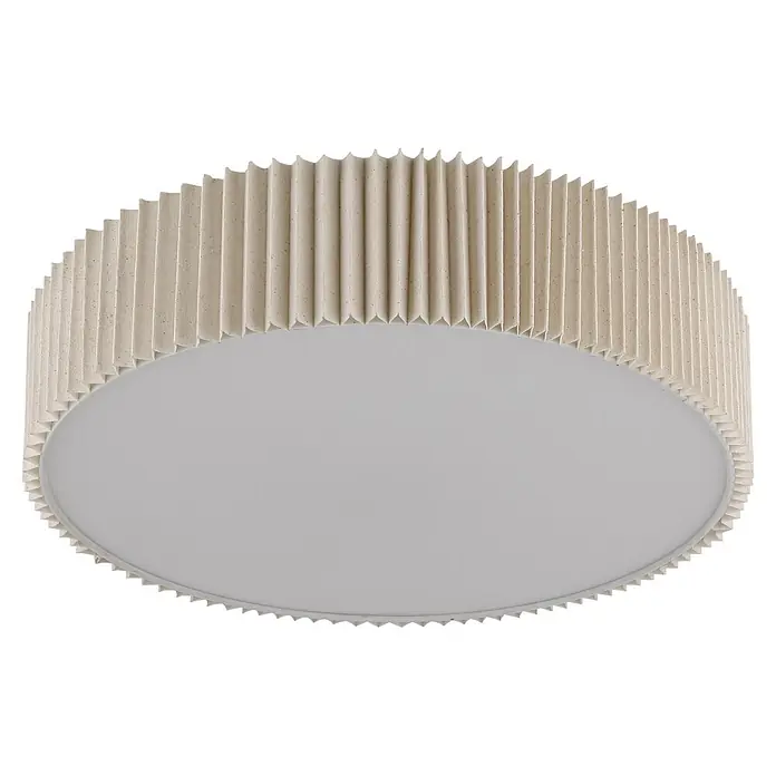 Globo LED-Deckenleuchte rund Page - 25 W, Ø x H: 53 x 13 cm - Runde, hellbeige Deckenleuchte mit plissierter Textur und glattem weißen Diffusor.