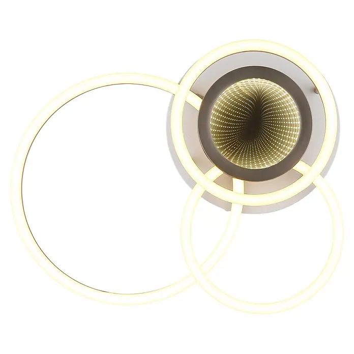 Globo Plafón LED Randell - 40 W, L x An x Al: 490 x 390 x 100 mm - Lámpara moderna con anillos luminosos interconectados, uno con efecto espejo infinito.