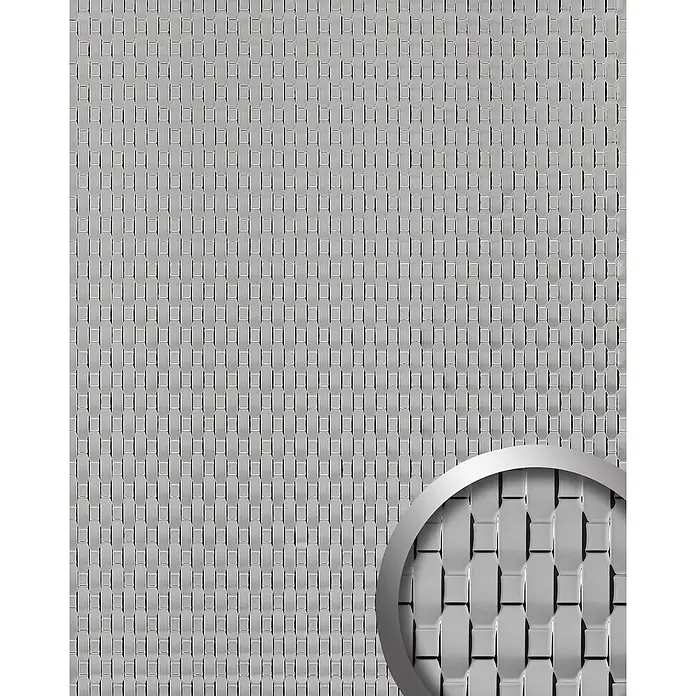 Wallface Wandpaneel 24956 RATTAN 20 Silver Wandverkleidung 3D glänzend silber 2,6 m2 - 2.600 x 1.000 mm - Metallische silbergraue Flechtgitter-Textur, eine robuste und moderne Oberfläche für Paneele oder Gitter.