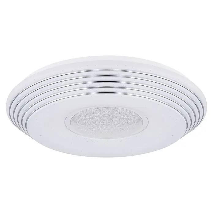 Globo LED-Deckenleuchte rund Pillo - 40 W, Ø x H: 50 x 8,5 cm, Weiß - Weiße runde Deckenleuchte mit Chromringen und zentralem strukturiertem Diffusor.