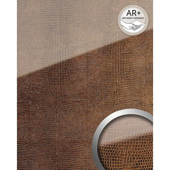 Wallface Wandpaneel 16981 LEGUAN Wandpaneel Glas-Optik Luxus Dekor kupfer braun 2,60 qm - 2.600 x 1.000 mm - Zweifarbiges, abriebfestes Textil mit schuppenartigem Muster in Braun und Beige.