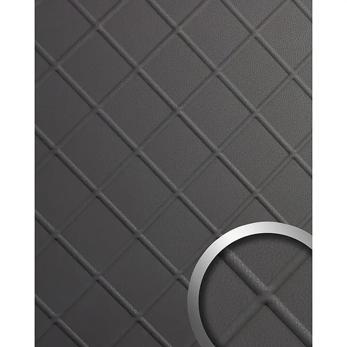 Wallface Wandpaneel 19546 CORD Charcoal Light Wandverkleidung Leder Optik matt grau 2,6 m2 - 2.600 x 1.000 mm - Dunkelgraue, rautenförmig gesteppte Lederoptik mit feiner Narbung, ideal für Polsterungen oder Innenverkleidungen.