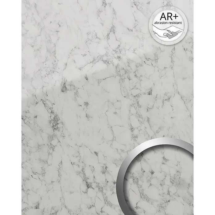 Wallface Wandpaneel 19345 MARBLE WHITE Dekorpaneel in Marmor Optik glänzend weiß 2,6 m2 - grau-weiß, 2.600 x 1.000 mm - Weißes Marmor-Material mit AR+ Abriebfestigkeit.