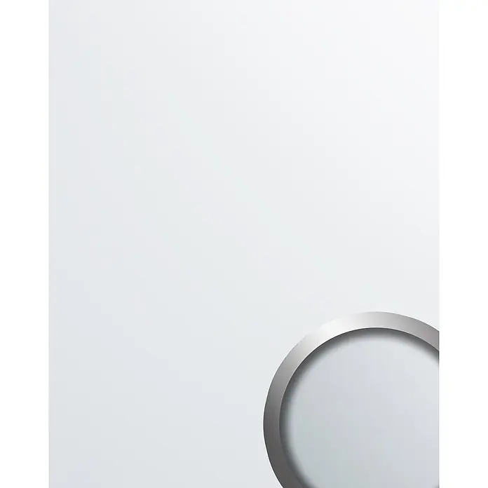 Wallface Wandpaneel 23146 Snow White Wandverkleidung in Kunststoff Optik matt weiß 2,60 m2 -  - Metallisch silberfarbener kreisförmiger Ring als Designelement mit hellgrauer Innenseite.