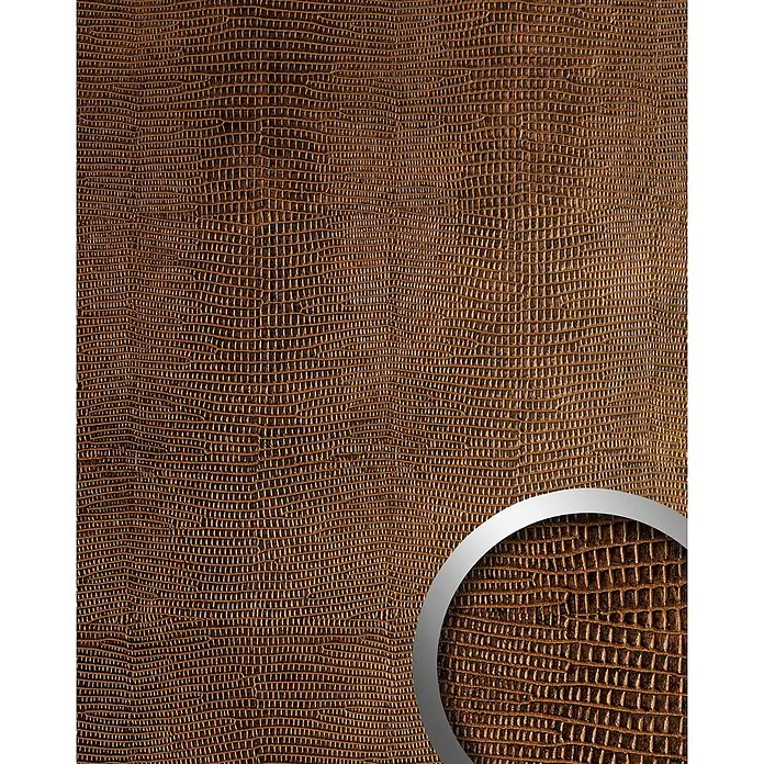 Wallface Wandpaneel 31668 LEGUAN Leder Wand-Paneel Dekor Verkleidung kupfer-braun 2,60 qm - kupfer-braun - Braune Kunst-Eidechsenleder-Textur mit kleinen, gleichmäßigen Schuppen in wiederholtem Muster.