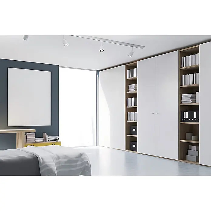 Wallface Wandpaneel 24959 MOTION TWO Snow White Wandverkleidung unifarben matt weiß 2,6 m2 - 2.600 x 1.000 mm - Moderne Deckenleuchte mit weißen Strahlern zur Raumbeleuchtung.