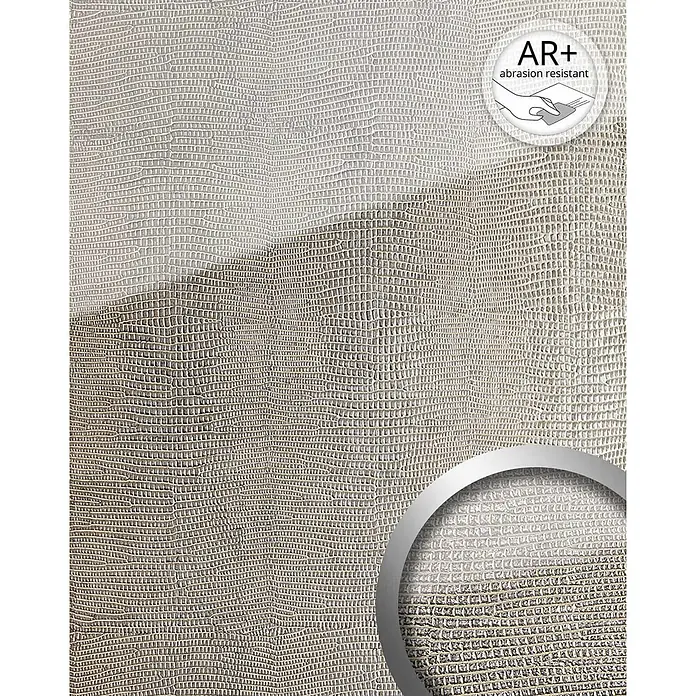 Wallface Wandpaneel 16979 LEGUAN Wandpaneel Glas-Optik Luxus Dekor silber grau 2,60 qm - 2.600 x 1.000 mm - Helle beigegraue, abriebfeste Eidechsenhaut-Textur mit feinen Schattierungen.