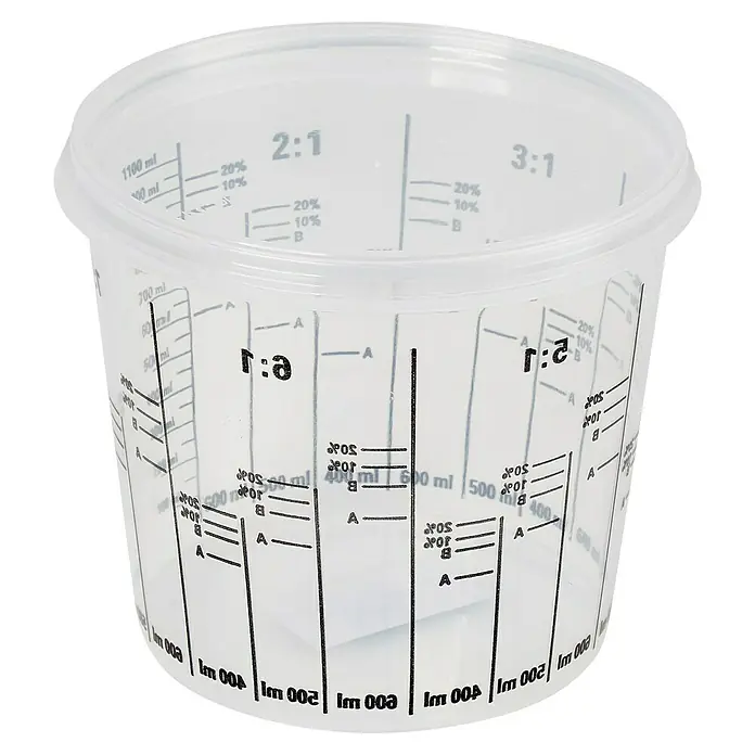 Profi Depot by Storch-Ciret Leer-Mischeimer - 1,1 l, Mit Deckel - Ein transparenter Messbecher aus Kunststoff mit verschiedenen Messskalen für präzises Abmessen von Flüssigkeiten.