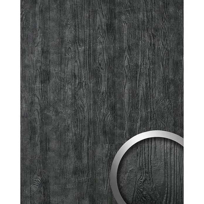 Wallface Wandpaneel 24951 CLASSY Black Wandverkleidung Natur Dekor seidenmatt anthrazit 2,6 m2 - 2.600 x 1.000 mm - Dunkelgraue Holzstruktur mit sichtbarer Maserung und natürlichen Unregelmäßigkeiten.