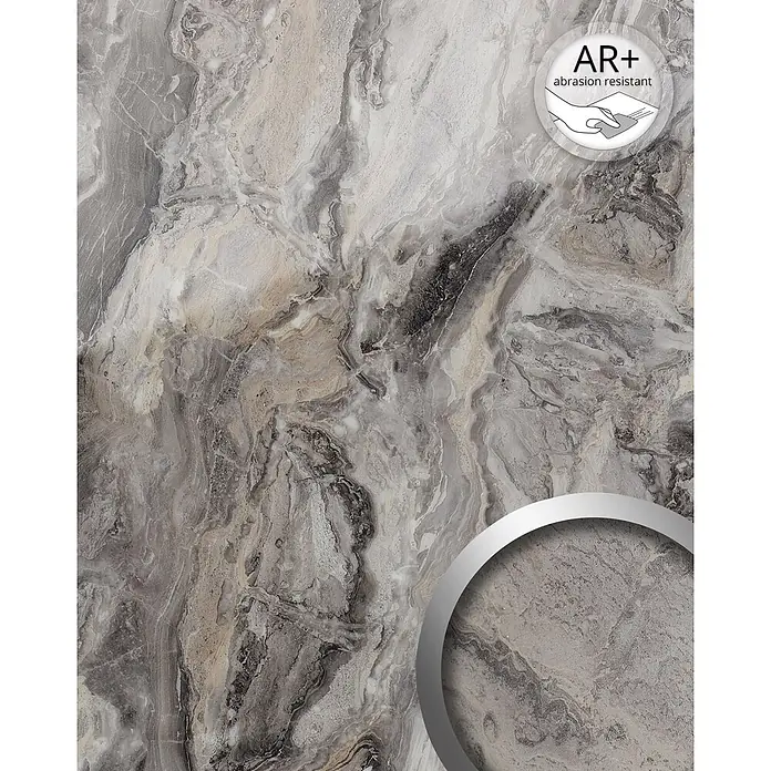 Wallface Wandpaneel 19340 MARBLE ALPINE Wandverkleidung in Marmor Optik glänzend grau 2,6m2 - braun, 2.600 x 1.000 mm - Abriebfeste graue Marmoroptik-Oberfläche mit natürlichen Äderungen.