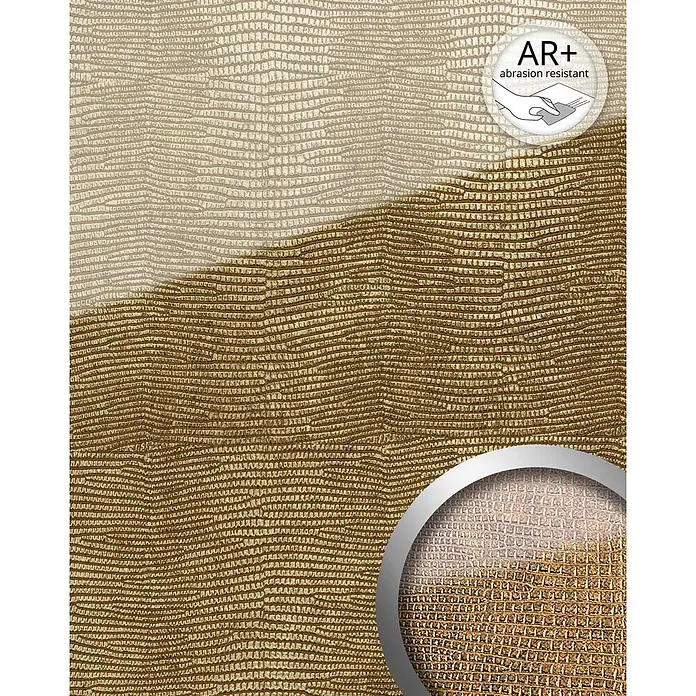 Wallface Wandpaneel 16982 LEGUAN Wandpaneel Glas-Optik Luxus Dekor gold braun 2,6 qm - 2.600 x 1.000 mm - Beiges und goldenes abriebfestes Material mit gewellter Textur.