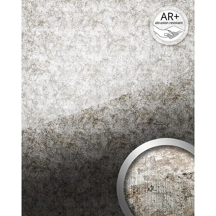 Wallface Wandpaneel 17199 VINTAGE Wandpaneel Glas-Optik Luxus Dekor silber grau 2,60 qm - silber, 2.600 x 1.000 mm - Abriebfeste, strukturierte Oberfläche in hell- bis dunkelbraungrau, mit vergrößerter Detailansicht.
