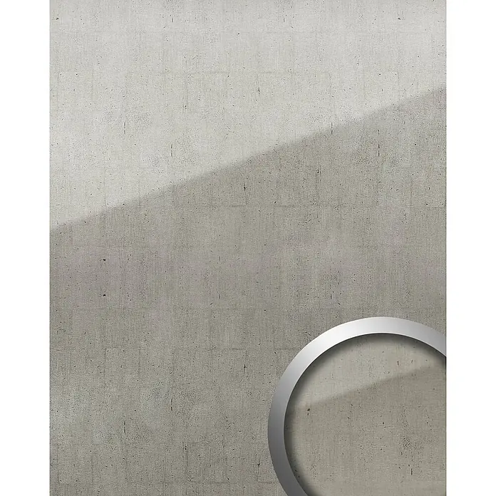 Wallface Wandpaneel 18001 Wandpaneel Glas-Optik Metall Vintage Dekor platin-grau 2,60 qm - 2.600 x 1.000 mm - Teilweise sichtbarer silberner Metallring.