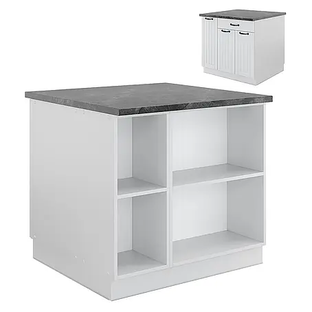 Vicco  Inselküche Fame-Line Weiß Landhaus/Weiß mit Schublade, ohne Arbeitsplatte
