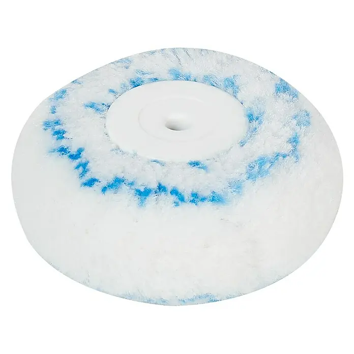 Profi Depot by Storch-Ciret Eckenfarbwalze - Bügelstärke: 6 mm - Nahaufnahme einer Farbwalze mit blau-weißem Muster und einer weißen Kunststoffhalterung. Ideal für präzises Malen auf verschiedenen Oberflächen.